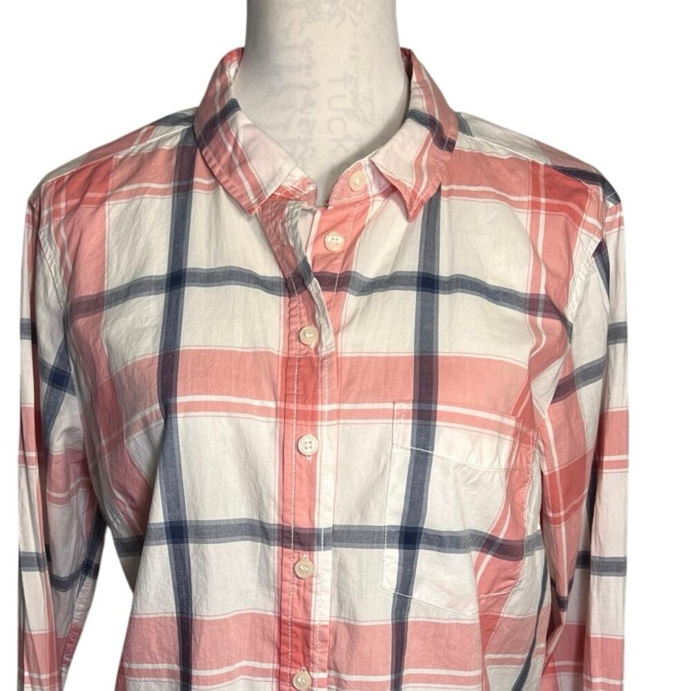 H&M pink white blue plaid button down long-sleeve women’s‎ size 14 Fitted new
